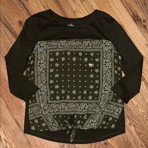 New York & Company Olive Bandana 1/4 Sleeve Top Size M NWOT